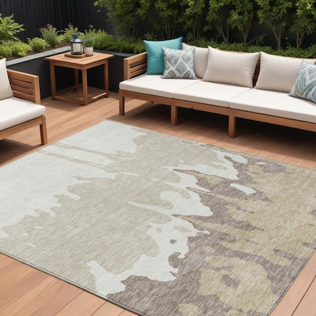 Homeroots 9' X 12' Ivory And Beige Abstract Washable Indoor Outdoor Area Rug 613636