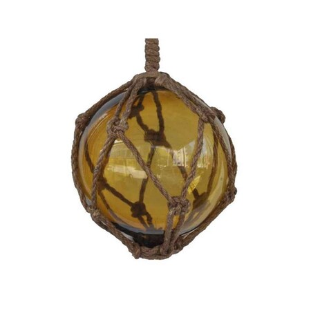 Handcrafted Decor Amber Japanese Glass Ball Fishing Float with Brown Netting Decoration- 6 in. 6 Amber Glass - Old