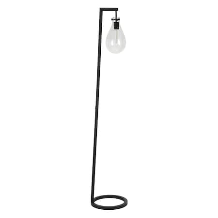Homeroots 66" Black Reading Floor Lamp With Clear Seeded Glass Empire Shade 523561