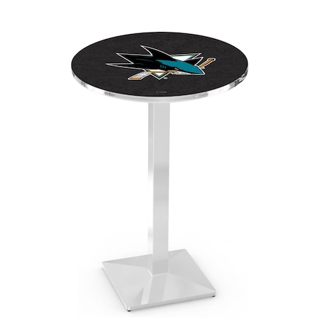 Holland Bar Stool Co 36" Chrome San Jose Sharks Pub Table, 36" dia. Top L217C3636SJShar