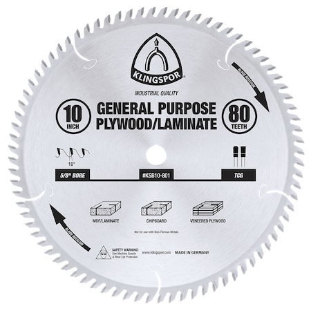 Klingspor 10" 80-tooth General Purpose Plywood/Laminate Saw Blade KSB10-801