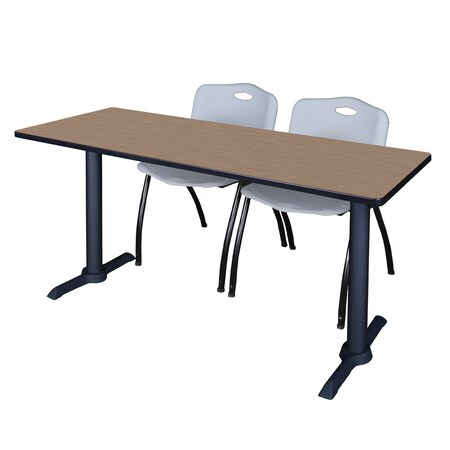 Regency Cain T-Base Training Seminar Table W/ 2 M Stack Chairs, 72 in W, 24 in L, Noble Oak MTRCT7224NO47GY