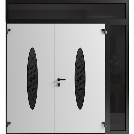 Vdomdoors Front Exterior Prehung Aluminum Double Doors Ronex1277 Black Enamel Mirrored Clear Glass 1 RONEX1277DEXD-BLK-W72+16xH80+12-LH-I