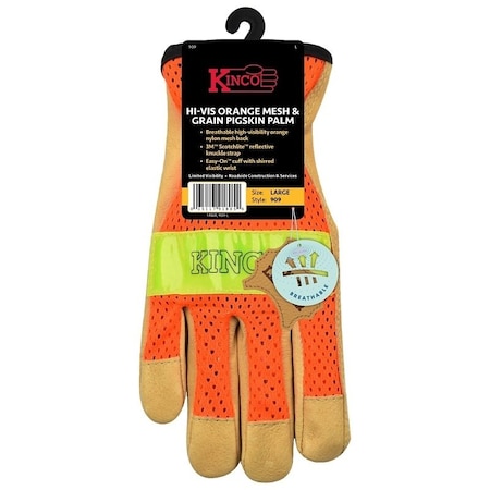 Kinco Gloves, Men's, M, Keystone Thumb, Shirred Elastic Cuff, NylonPolyester, HighVisibility Orange 909-M