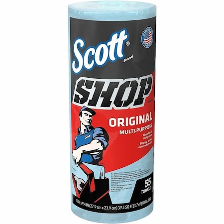 Scott Scott Shop Paper Towel Roll, 11 in x 10.4 in Sheet, 55 Sheets/Roll, Multi-Purpose, Blue, 12PK 75147