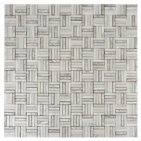 Apollo Tile Artisana 12x12 in. Silver White Polished, Textured, Foiled Stone Block Basketweave Mosaic Tile, 5PK APLBST8802A