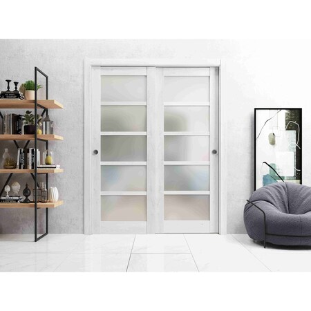Sartodoors Sliding Closet Frosted Glass Bypass Doors White 84x84 (2* 42x84) Solid Core Modern Interior QUADRO4002DBD-NOR-8484