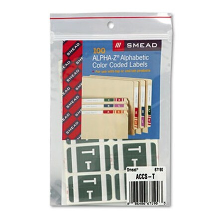 Smead Alpha-Z Color-Coded Second Letter Labels- Letter T- Gray, 100PK 67190
