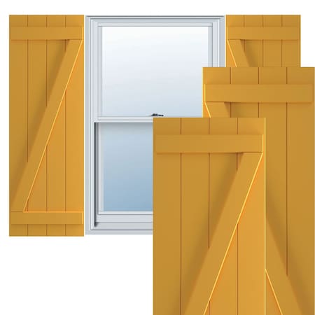 Ekena Millwork True Fit PVC, Four Board Joined Board-n-Batten Shutters w/Z-Bar, Turmeric , 21 1/2W x 55H, PR TFP102BBF21X055TU