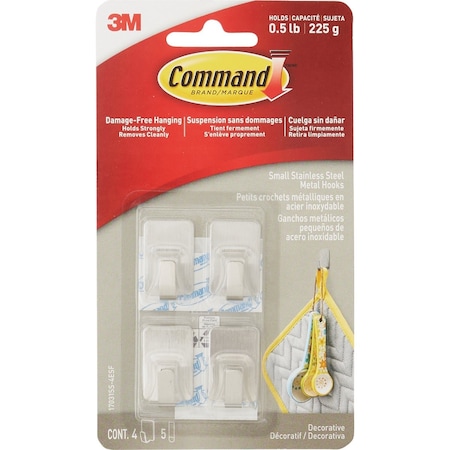 Command Small SS Metal Hooks 4 Hooks 5 Strips 17031SS-4ES