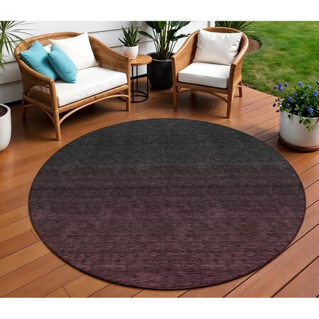 Homeroots 8' Merlot And Charcoal Round Abstract Washable Indoor Outdoor Area Rug 588950