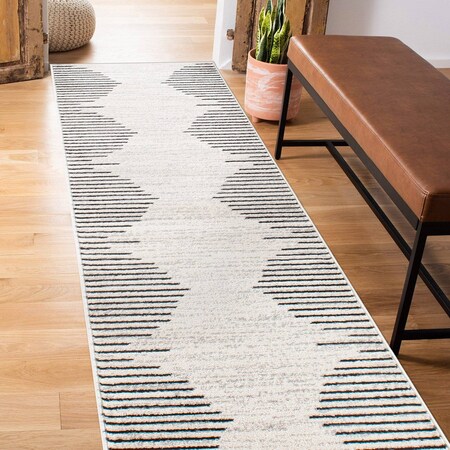 World Rug Gallery Bohemian Stripe Stain Resistant Runner Rug 2 ft 7 in x 10 ft Cream 385CREAM27X10