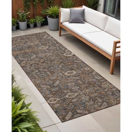 Homeroots 8' Runner Chocolate Floral Washable Non Skid Indoor Outdoor Runner Rug 564312