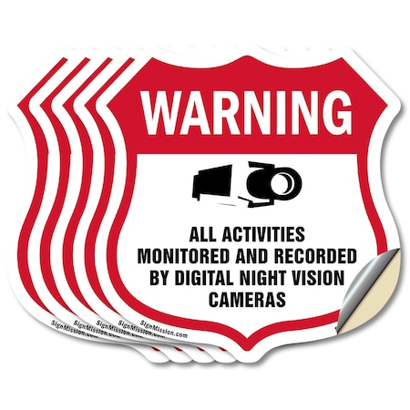 Signmission Video Surveillance Shield Sign Warning A, 4 inch X 4 inch, Vinyl Decal, 5PK SHI-D-5PACK-4-474