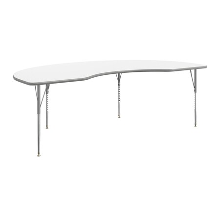 Flash Furniture Wren 96 in x 48 in Kidney Adjustable Height Activity Table, Thermal Laminate Top, Standard Legs, White XU-A4896-KIDNY-WHT-T-A-GG