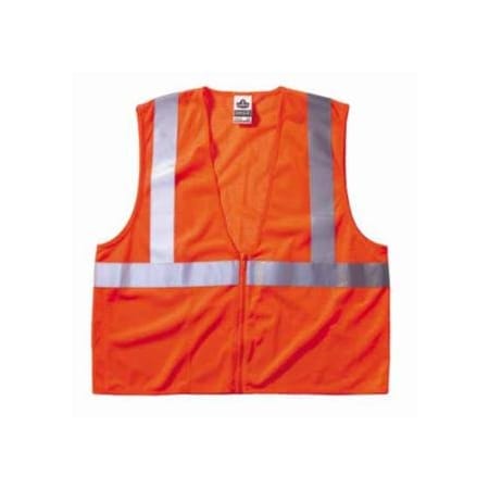 Ergodyne GloWear Safety Vest, 8210Z, Mesh, Class 2, Type R, 2 in Reflective Tape, 2 Pockets, Zipper,  150-21045