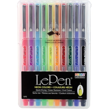 Marvy Uchida LePen Micro-Fine Point Pen, Neon, 10 Colors 4300_10F