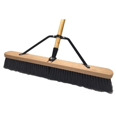 Simple Spaces Push Broom, 24 in Sweep Face, 3 in L Trim, Polypropylene Bristle, 60 in L, Bolt with Brace 93110