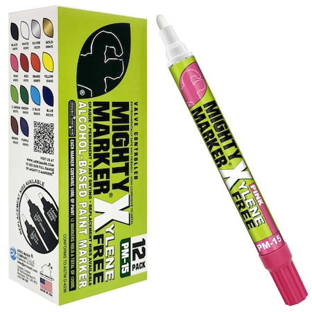 Mighty Marker PM-15 Paint Marker, Eco-Friendly, 10ml Alcohol Based Paint, Pink Color Family, 12-Box 01015