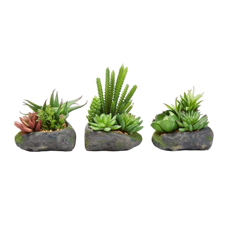 Pure Garden Artificial Succulent Plants 3-Piece Arrangement Set in Faux Stone Pots and Assorted Sizes 50-LG1123