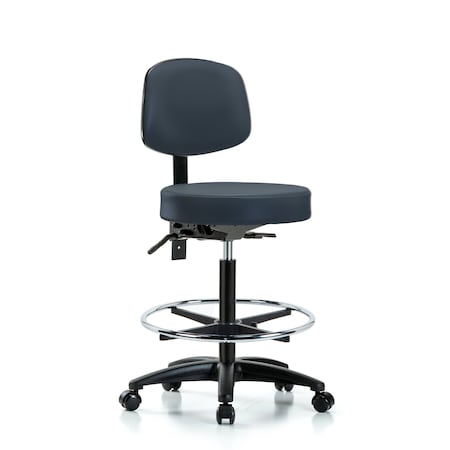 Blue Ridge Ergonomics Bench Stool, Hi, Vin, Bk, CF, Casters, Nav BR-VHBST-RG-T0-CF-RC-8582