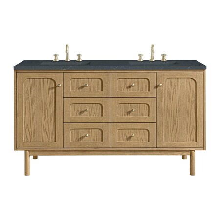 James Martin Vanities Laurent 60 in. Double Vanity, Light Natural Oak, w/ 3 CM Charcoal Soapstone Quartz Top 545-V60D-LNO-3CSP