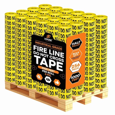 Xpose Safety Fire Line Do Not Cross Tape Roll, 3 Mil, 3 Inch Wide x 1000 Feet, Yellow w/Black Letters, 256PK PFLT-3M-HP256-X