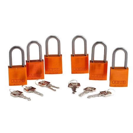 Brady Standard Safety Aluminum Padlocks 1.5 in Aluminum Shackle KD Orange 6PK 51378