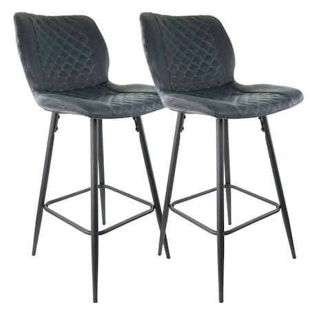 Elama 2 Piece Diamond Stitched Faux Leather Bar Chair in Black with Metal Legs ELM-799-37A-BLK