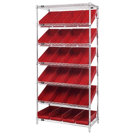 Quantum Storage Systems WIRE SHELVING UNIT W/24 RED BINS WRS-7-108RD