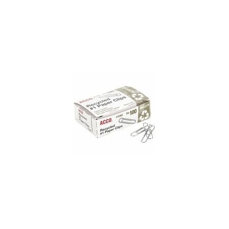 Acco CLIPS, RECYCLED, #1, 100PK 72365