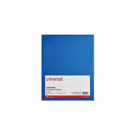Universal Laminated Two-Pocket Folder, Cardboard Paper, Blue, 11 x 8 1/2, 25PK UNV56419