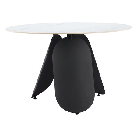 Homeroots 48" White and Black Faux Marble and Steel Pedestal Base Round Top Dining Table 564987