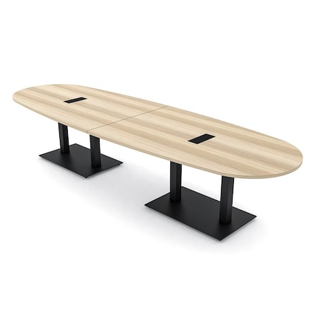 Skutchi Designs Boval Conference Table With Power, 48 in W, 144 in L, Brown HAR-BOVL-48X144-DOU.BK-K525-EBLK