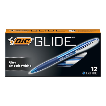 Bic Glide Retractable Ball Pen, Medium Point 1.0 mm, Blue, 12PK VCG11-BLU