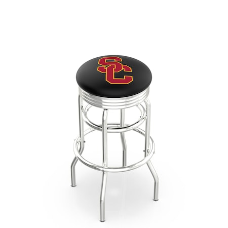 Holland Bar Stool Co 30" Chrome 2-Ring USC Trojans Swivel Bar Stool, Accent Ring L7C3C30SouCal