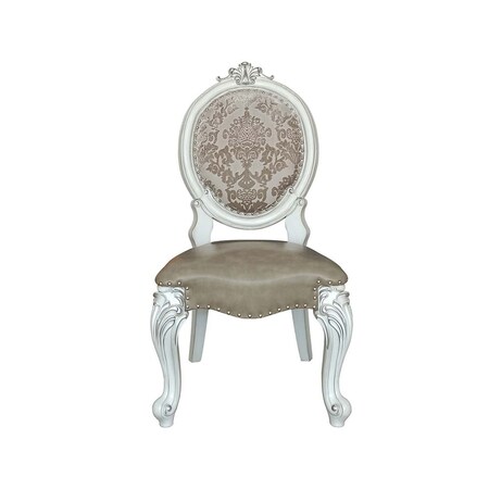 Homeroots Gray and White Upholstered Faux Leather And Solid Wood King Louis Back Dining Side Chairs, 2PK 573421