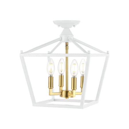 Jonathan Y Plains 12" 4-Light Modern Farmhouse Metal Open-Frame Pagoda LED Semi Flush Mount Mini Lantern, White/ JYL7610F