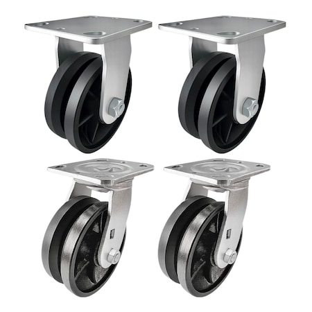 Hyw Products Heavy Duty Caster Set 5in V-Groove Wheels, 2 Rigid & 2 Swivel, 4PK 40-50R-A1-VG-2,40-50S-A1-VG-2