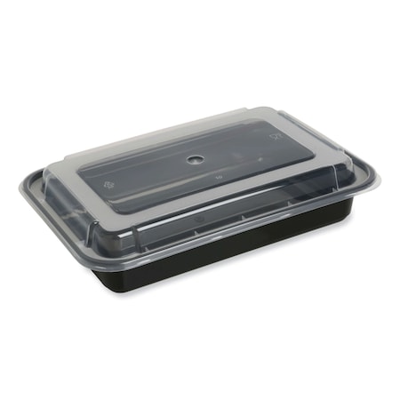 Gen Food Container, 32 oz, 8.81 x 6.02 x 2.24, Black/Clear, Plastic, 150PK FCPP-BC-32RECT