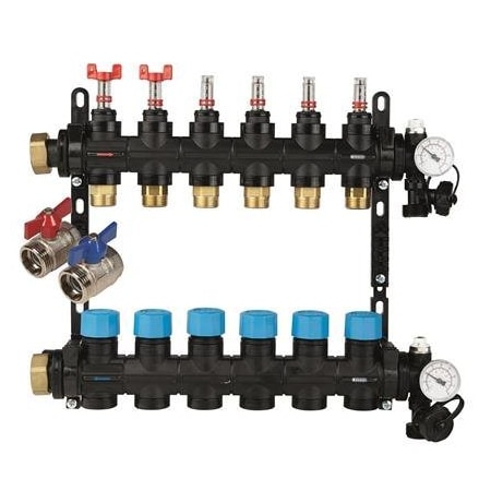 Henco Composite Infloor Radiant Heating Manifold, Flowmeter 0-1.25GPM, 10 circuits, Complete Set 805861