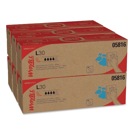 Wypall General Clean L30 Heavy Cleaning Towels, Strong & Soft Wipes, White, Pop-Up Box, 6 PK 05816