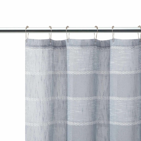 Homeroots Silver Striped Embroidered Shower Curtain 399739