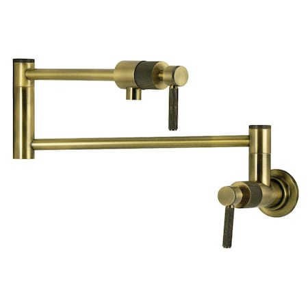 Kingston Brass Wall Mount Pot Filler Faucet with Knurled Handle, Antique Brass KS4103KNL
