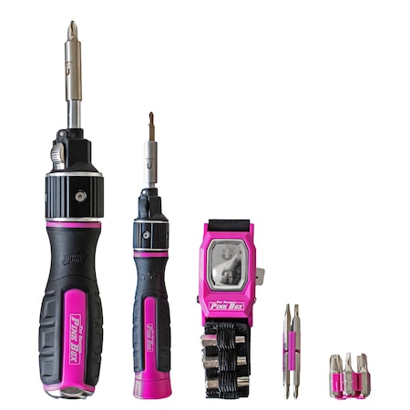 The Original Pink Box Double Drive Screwdriver Set with Magnetic LED Wristband, Pink PB2SDD
