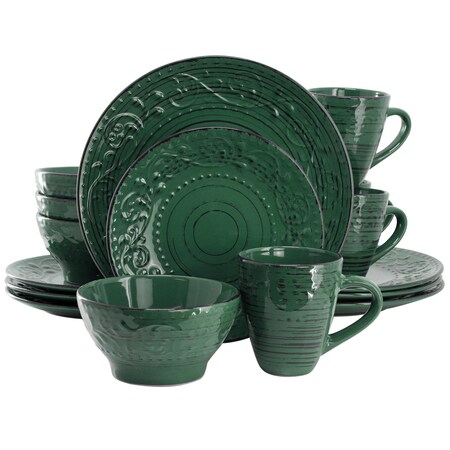 Elama Malibu Sea Glass 16-Piece Dinnerware Set in Dark Green ELM-MALIBU-SEA-GLASS