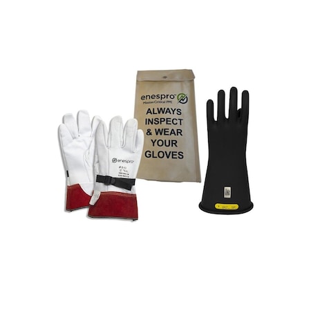 Enespro Voltage Glove Kit, Size 10, rubber/Leather, Black, ASTM Class: Class 2, 17000 VAC KITGC2B10
