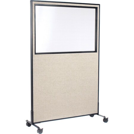 Global Industrial Interion Mobile Office Partition Panel with Partial Window, 48-1/4"W x 99"H, Tan 695789MWTN