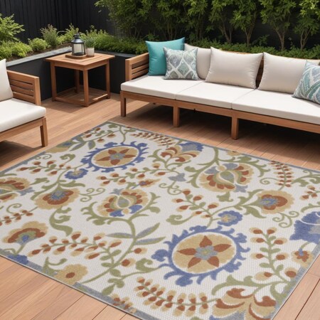 Homeroots 6' X 9' Ivory And Blue Indoor Outdoor Area Rug 527612