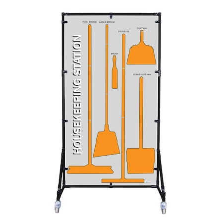 5S Supplies Housekeeping Shadow Board Broom Station V3, Gray / Orange Shadows, No Broom + Stand HSB-V3-GRAY/ORANGE-BO-STAND